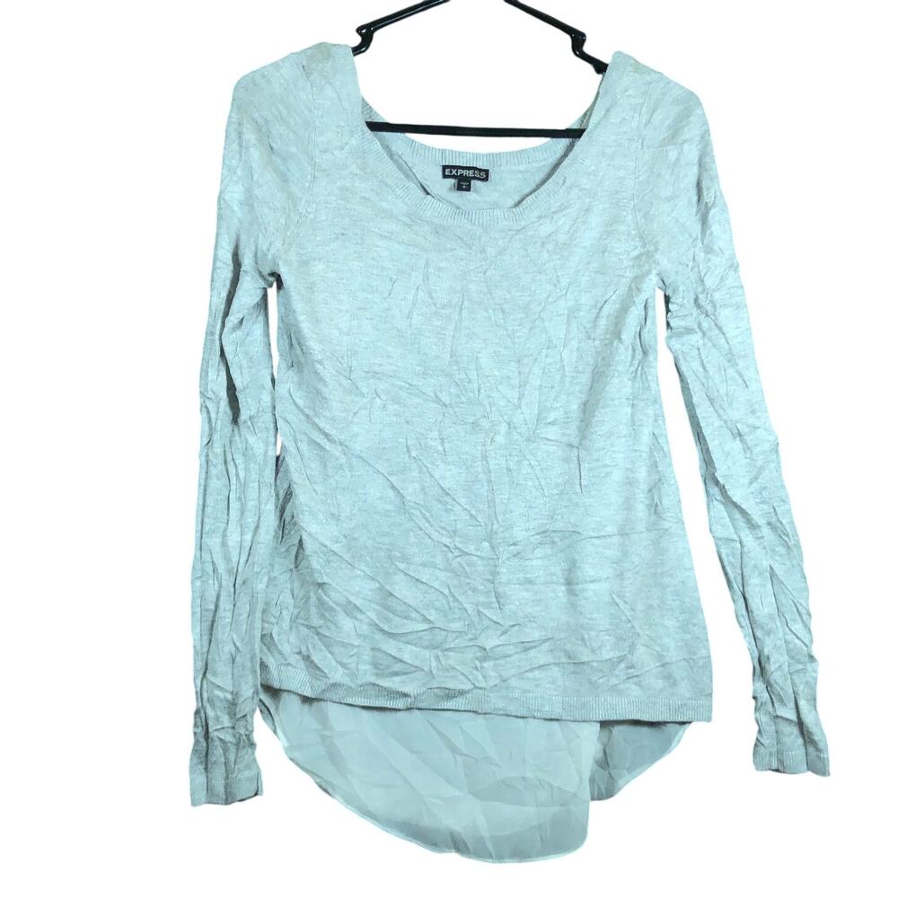 Express Womens Sweater Beige Scoop Neck Long Sleeve Lined Silk Blend Small